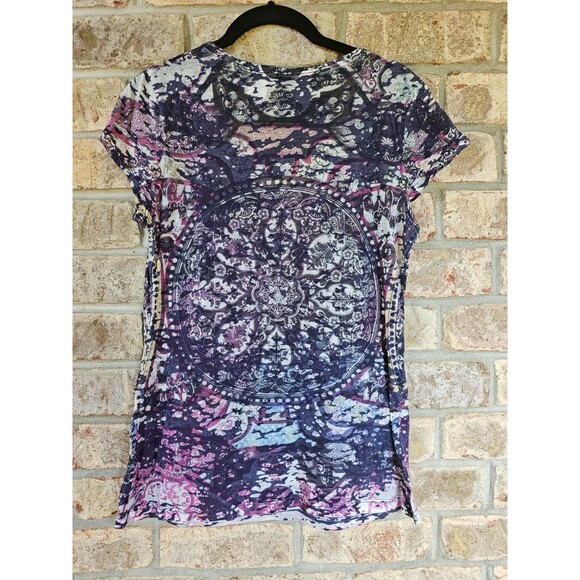 ALK Women's L Imaginary Voyage Purple Distressed Short Sleeve Tee Shirt T-Shirt - Picture 5 of 5